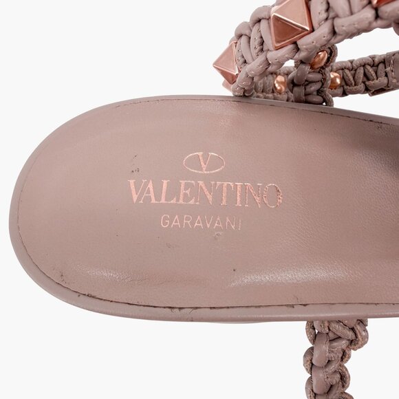 Valentino Garavani Rockstud Braided Caged Block Heel Sandals Beige Size 40 US 10 - Picture 15 of 15